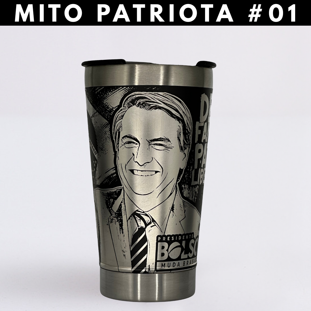 Mito Patriota #01  – Copo Térmico Preto Personalizado 360° a Laser + Brinde